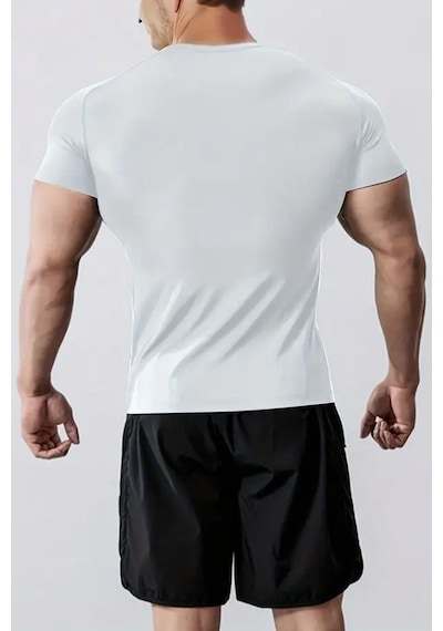 Ghassy Co. Erkek Nem Emici Hızlı Kuruyan Renk Solmayan Atletik Teknik Fitness Spor T-shirt Beyaz
