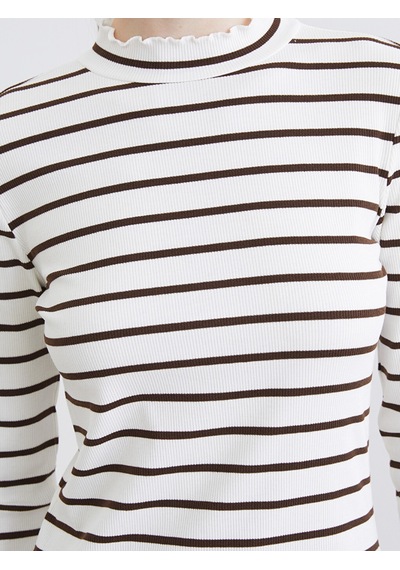 Lcw Modest Kahverengi Dik Yaka Çizgili Kadın Body