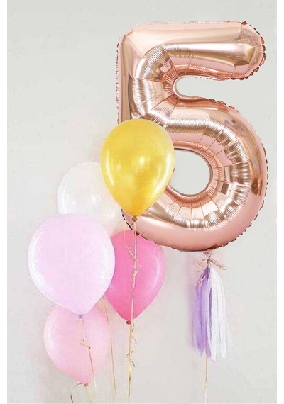 Rose 5 Rakamı Püsküllü Balon Set Rose