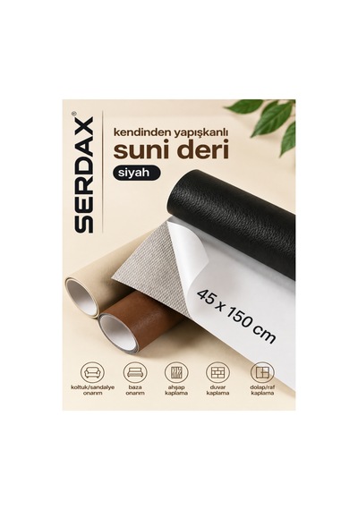Extra Yapışkanlı Suni Deri - Siyah 45x150 Cm Siyah Siyah
