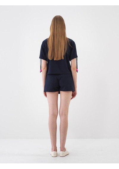 Xint Lacivert Pamuk Dokulu Oversize Tişört 602478 Xint Lacivert Pamuk Dokulu Oversize Tişört 602478