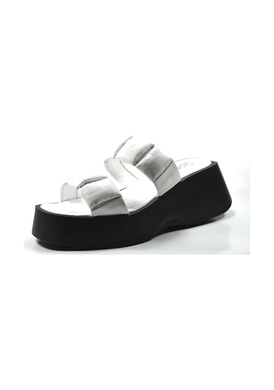 Özgençshoes 310 Hakiki Deri Beyaz Kalın Taban Kadın Sandalet-Beyaz