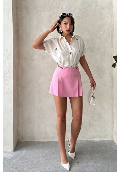 Verymoda Kemer Detaylı Şort Etek D2641 Pembe