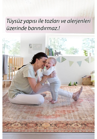 Folk Vintage Desenli Dokuma Taban Dekoratif Rustik Halı Ba 35