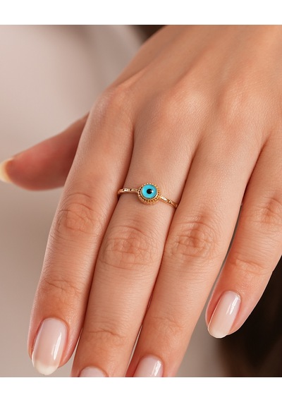 Debora Jewelry 14 Ayar Altın Nazar Boncuklu Minimal Yüzük