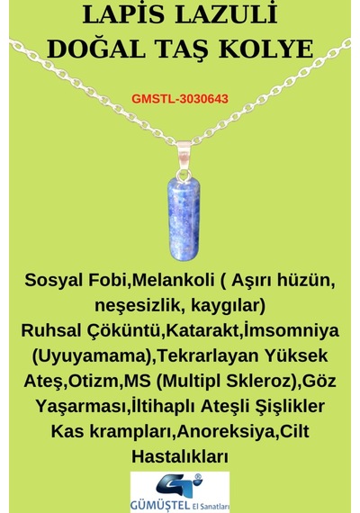 Sertifikalı Lapis Lazuli Doğal Taş Kolye Çok REnkli
