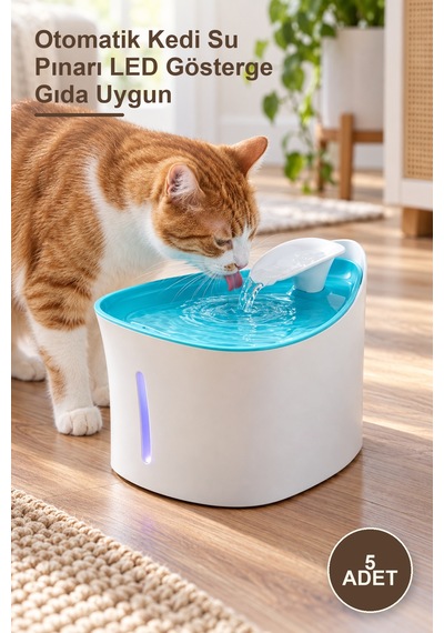 5 Adet Otomatik Kedi Su Pınarı Led Gösterge Gıda Uygun
