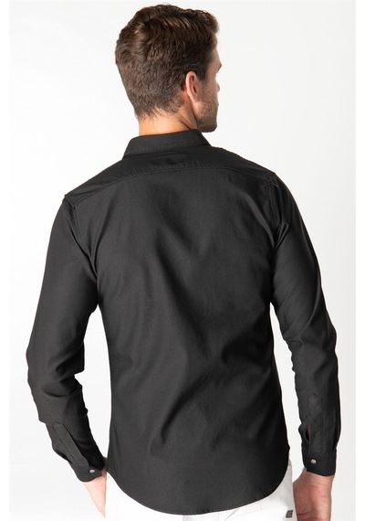 Tudors Slim Fit Dar Kesim Uzun Kol Erkek Kot Gömlek-25512 Siyah