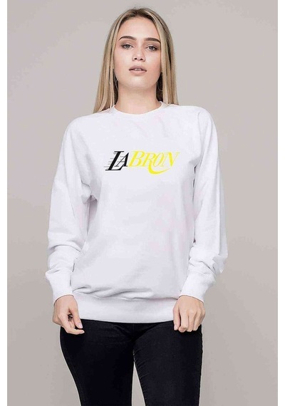 Lebron Lakers Baskılı Beyaz Kadın Sweatshirt