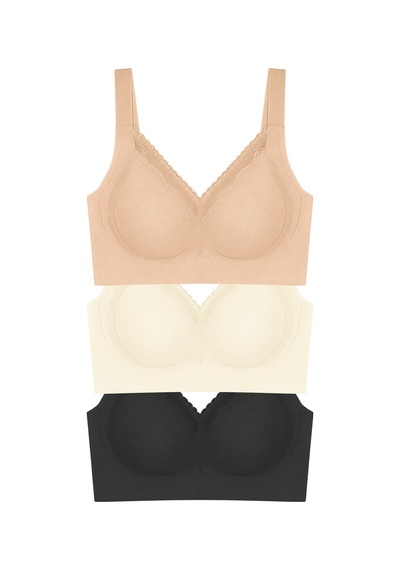 Cottonill Seamless Bra - Seravia Lazer Kesim Dantelli Minimizer Kadın Sütyen 3'lü Paket-2 Çok Renkli