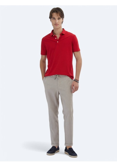 Kip Kırmızı Düz Polo Yaka %100 Pamuk T-shirt Kırmızı