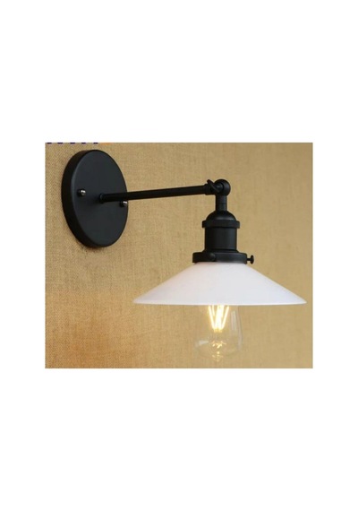 S Retro Siyah Mafsalı Beyaz Başlıklı Metal Aplik 23cm Siyah
