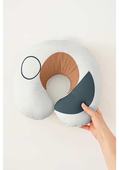 Modern Geometrik Desenli Ergonomik Boyun Yastığı - Minimalist Krem Turuncu Gri Seyahat Yastığı Koyu Kanyon Elma Yeşili