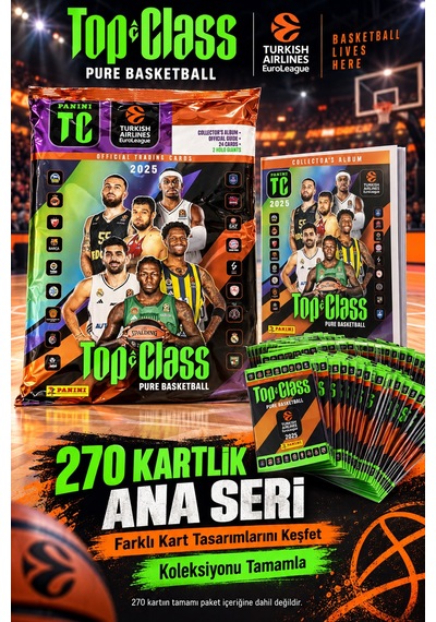 Panini Top Class 2025 Euroleague Dergi Koleksiyon Albümü Rehber 24 Kart + 2 Holo Giants