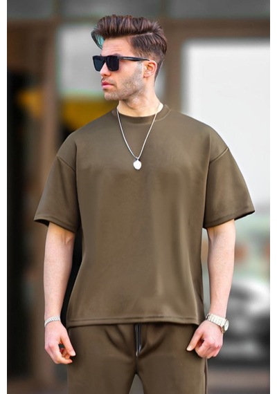 Flood Of Style Erkek Oversize Penye Rahat Yazlık Kısa Kollu Haki