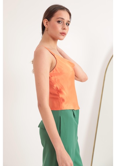 Chicnhappy Saten Degaje Yaka Kalın Askılı Kadın Bluz Oranj 23y052001s Oranj