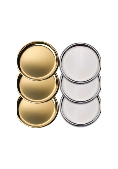 3'lü Gold + 3'lü Gümüş Paslanmaz Çelik  Yuvarlak Çay Kahve