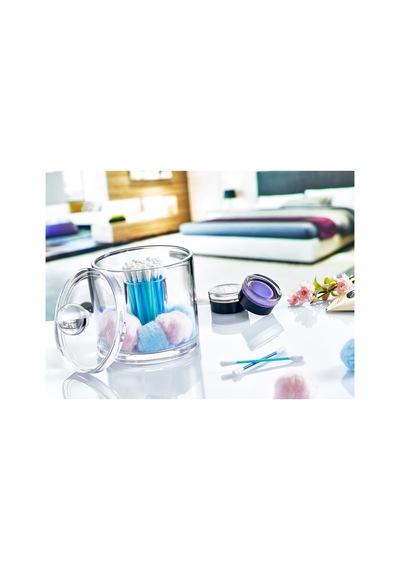 Yuvarlak Kapaklı Pamukluk Ve Kulak Çubuğu Organizeri Şeffaf Banyo Düzenleyici Şeffaf - 939671625 Şeffaf