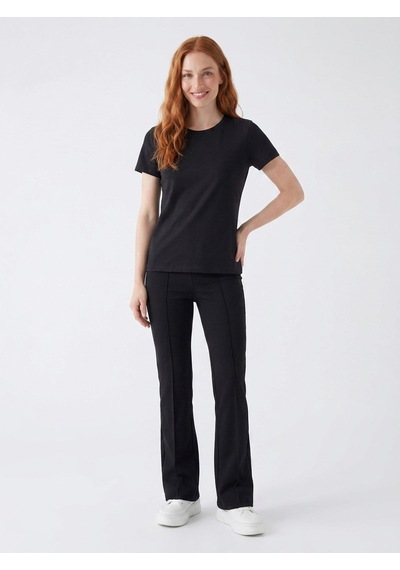 Noux Pamuk Basic Esnek Bisiklet Yaka T-shirt Siyah