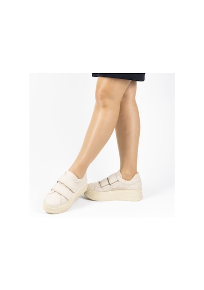 Kadın Kalın Tabanlı Cırtlı Günlük Spor Ayakkabı Sneakers Bej