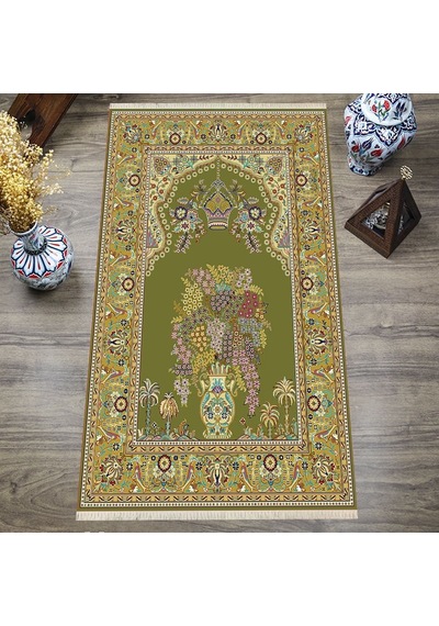 Dijital Baskılı, Yıkanabilir, Yumuşak Dokulu Çocuk Ve Yetişkin Seccade S-dot-n114-3 Yeşil
