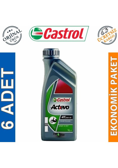 Castrol Actevo 20W-40 4t 1 L 4 Zamanlı Motosiklet Yağı (6 Adet)