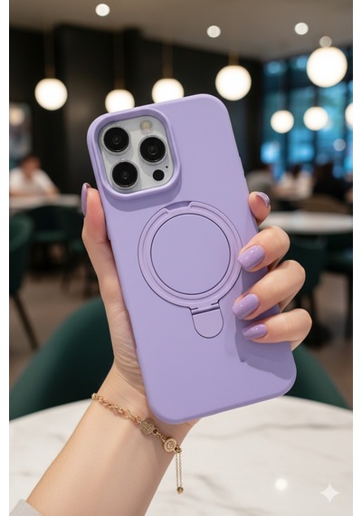 Apple Uyumlu iPhone 16 Pro Max Kılıf Soft Tasarım Magsafe Halka Stand İçi Kadife Kapak