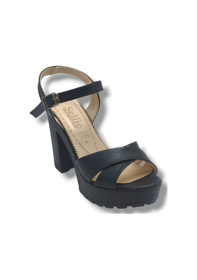 Selfie 4280-26 Cilt Çapraz Bant Platform Topuk Fashion Kadın Sandalet 11cm Siyah