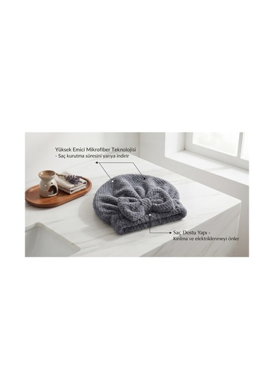Prenses Peluş Mikrofiber Saç Kurulama Havlusu, Pratik Saç Bonesi - Duş, Makyaj Ve Bakım Saç Wrap Gri