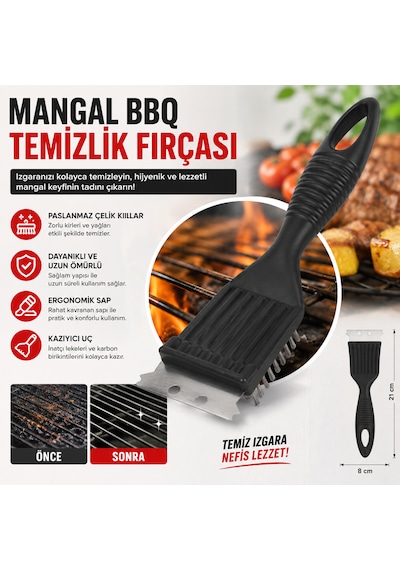 Profesyonel Çelik Telli Mangal Temizleme Fırçası Ve Izgara Kazıyıcı Aparatı