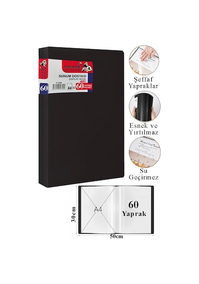 Sunum Dosyası 80 Li 1 Paket Poşet Dosyalı Katalog Dosyası 80 Poşetli Kendinden Dosya Plastik Kapaklı Siyah