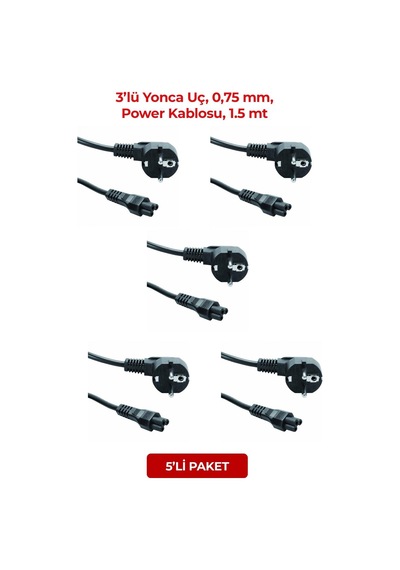 Powergate Pw-y015, 3lü Yonca Uç, 0,75mm, Power Kablosu, 1.5mt 5li Paket