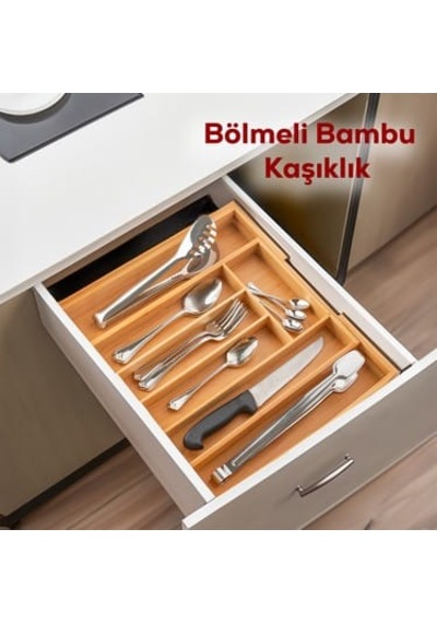 Ayarlanabilir Genişleyebilir Bambu Çekmece İçi Kaşıklık Ve Çekmece Organizeri Kahverengi