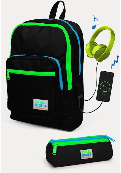 Coral High Kids Siyah Usb'li 2'li Okul Çanta Seti Set0223817