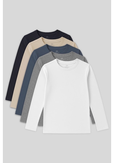 Standart Fit Basic O Yaka 5li Paket Unisex Çocuk T-shirt - 11329 Beyaz-krem-lacivert