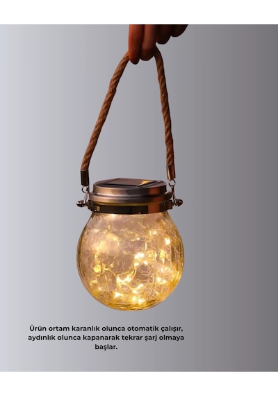 Güneş Enerjili Cam Sarkıt Bahçe Balkon Teras Aydınlatma 30 Led