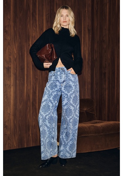 Grımelange Grimelange Ruggıne Kadın Desenli Kar Yıkamalı Denim Mavi / Desenli Jeans