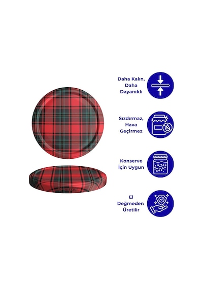 Sarkap Kavanoz Kapağı, 82mm, Hava Geçirmez, Sızdırmaz, Konserve İçin Uygun, 10'lu Paket Ekoseli Beyaz - Çok Renkli Sarkap Kavanoz Kapağı, 82mm, Hava Geçirmez, Sızdırmaz, Konserve İçin Uygun, 10'lu Paket Ekoseli Beyaz - Çok Renkli
