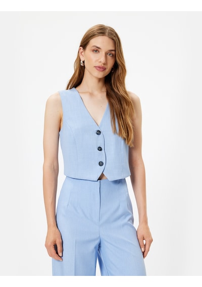 Koton Yelek Slim Fit V Yaka Düğmeli Açık Mavi 4sak20120uw Açık Mavi
