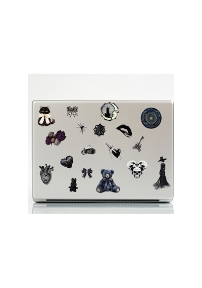 45 Adet Gotik Fairygrunge Downtown Sticker Seti - Etiket Seti Scrapbook Bullet Journal Siyah