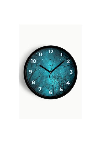 Soyut Gece Görüşü Modern Duvar Saati - 25cm - Önü Camlı Siyah Kasa - Sessiz Mekanizma-jh0836 Siyah