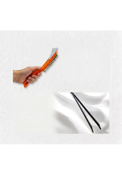Kömür Maşası + Spatulalı Tel Fırça -köz Maşası Soba Maşası 50 Cm- Mangal Maşası - Tel Fırça,kazımıa Ve Temizleme Fırçası
