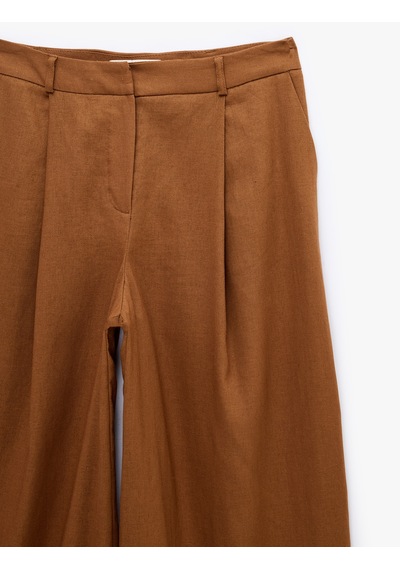 Koton Cepli Pile Detaylı Geniş Paça Baggy Keten Pantolon Kahverengi 6sak40409pw Kahve