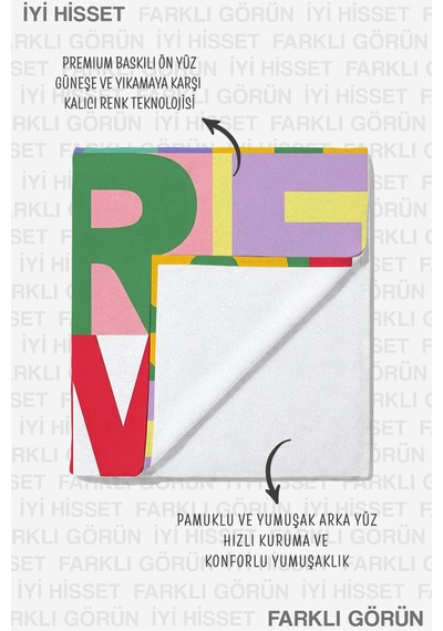 Renkli Yazı Tipografili Plaj Havlusu - Modern Pop Art Çok Renkli Hızlı Kuruyan Mikrofiber Havlu Eski Kabuğu
