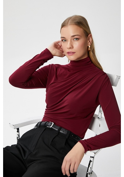 Ritnice Kadın Moon Büzgülü Bordo Sandy Bluz Bordo