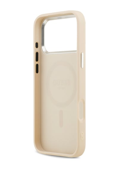 Apple Uyumlu iPhone 17 Pro Max Kılıf Guess Lisanslı M-safeli Sıcak Baskılı Klasik Yazı Logolu Pu Deri Peony Bej Bej