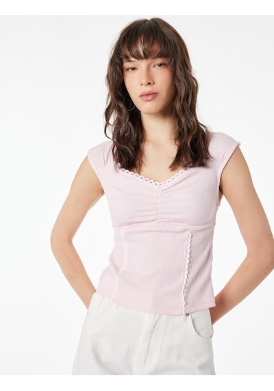 Koton Dantel Detaylı Bürümcük Kısa Kollu Büzgülü V Yaka Bluz Pembe 6sal60047ık Gül Koton Dantel Detaylı Bürümcük Kısa Kollu Büzgülü V Yaka Bluz Pembe 6sal60047ık Gül