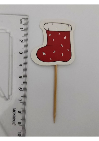 30 Adet Dekoratif Karton Noel Çorabı Şeklinde Yılbaşı Kürdanı 6,5 Cm