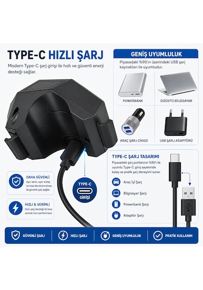 Triline 120 Db Usb Şarjlı Bisiklet Kornası Alarm Zili Anti Hırsızlık Elektrikli Korna Scooter Siyah