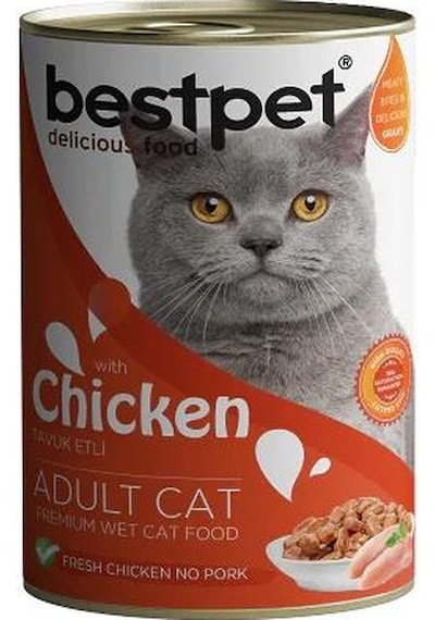 Bestpet Tavuk Etli Parça ve Jöleli Konserve Yetişkin Kedi Maması 6 x 400 G